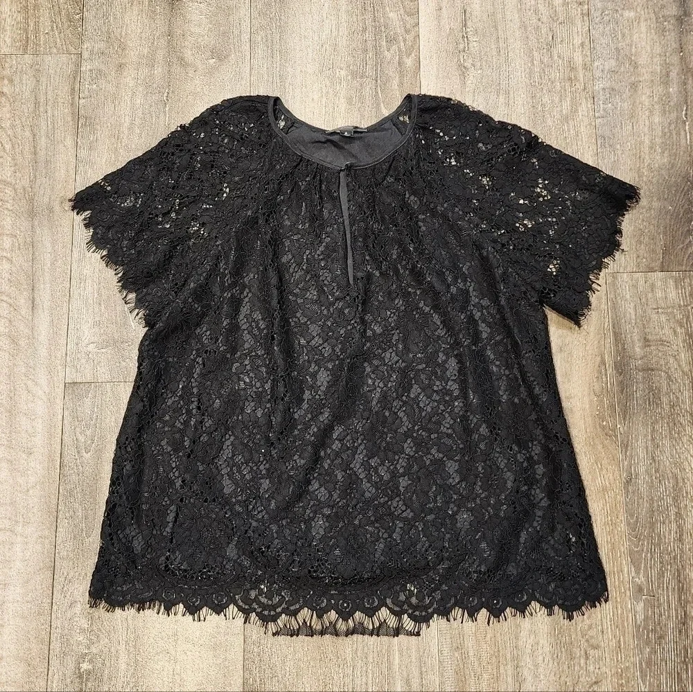 J. Crew Lace Black Short Sleeve Top
